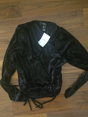 Forever 21 Black Crushed Velvet Wrap Blouse
